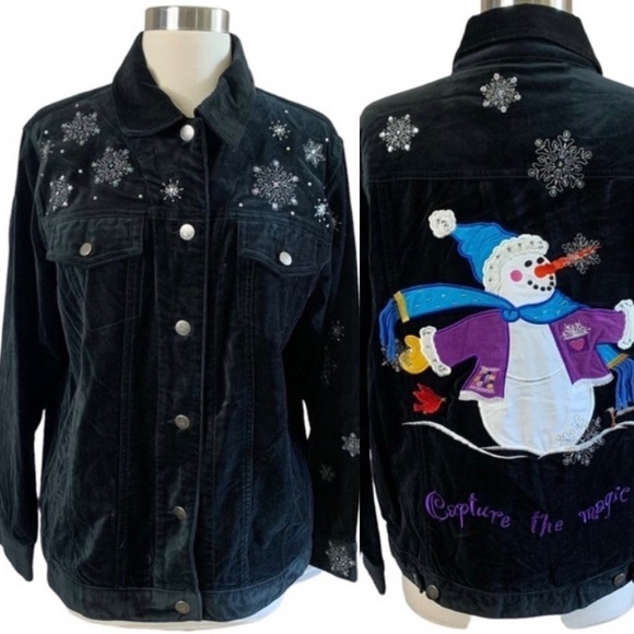 VintageThe Quacker Factory Embroidered Winter Wonderland Snowman Jacket Small - Picture 1 of 7